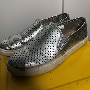 DONATED Metallic silver vans style slip ons